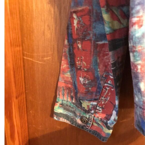 Chico’s Art To Wear Jacket Women's Size 1 (Med-8) Earth Tones Retro Denim Style - Picture 4 of 8